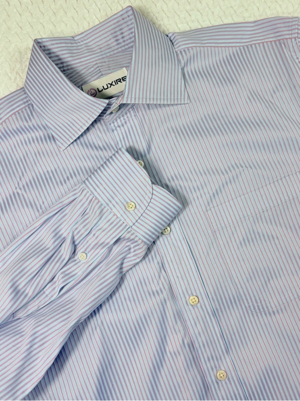 Luxire Blue & Pink Striped Long Sleeve Button Down Dress Shirt Size See Photos**